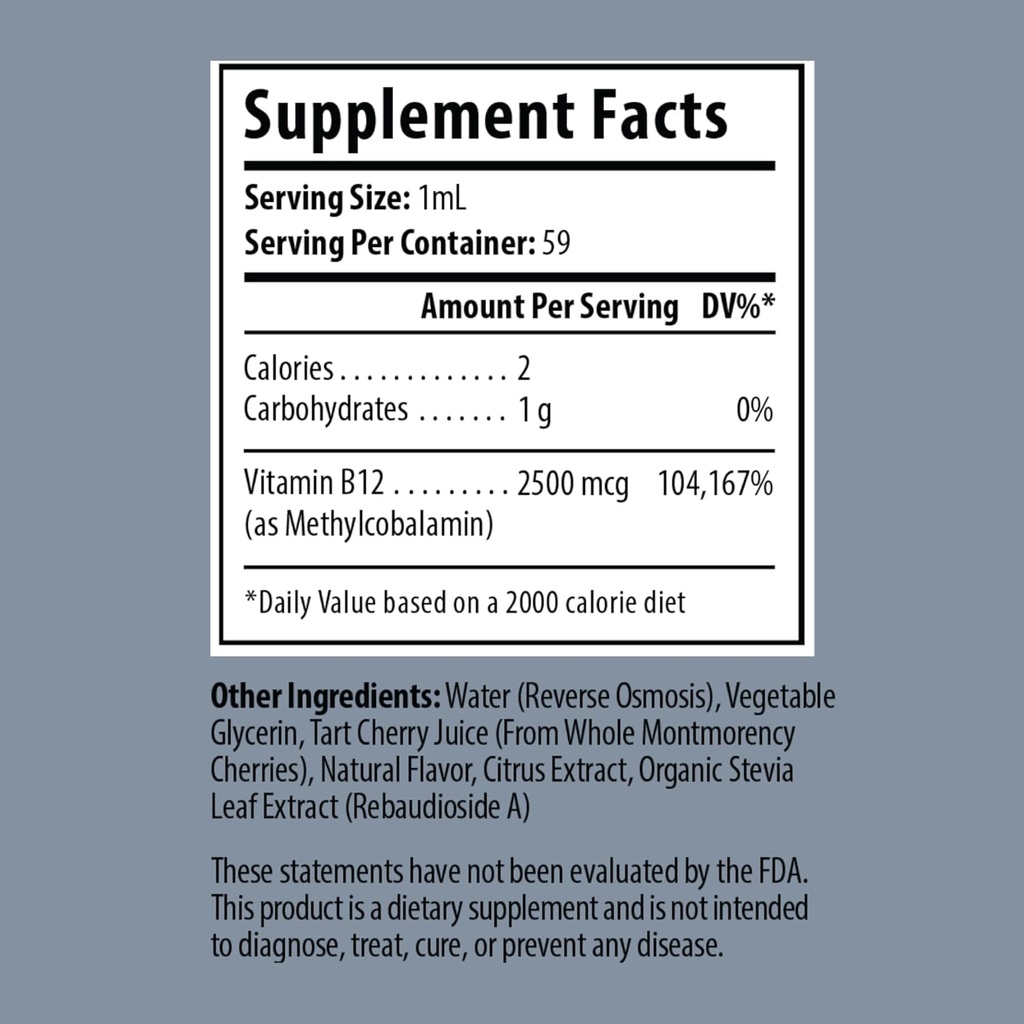 Vitamin B12 2500 mcg 2 oz Liquid Drops for Energy Production, Nervous System Health - No Artificial Preservatives, Non-GMO, Gluten Free, Vegan-Friendly 3