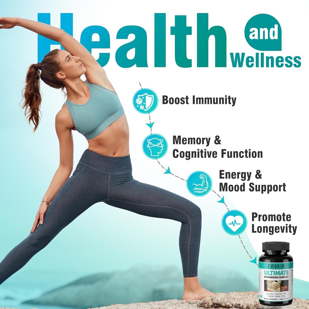 6 in 1 Mushroom Supplement - Focus, Memory, Nootropics Brain & Immune Support Mushroom Complex with Lions Mane, Reishi, Cordyceps, Chaga, Turkey Tail, Maitake (120 Capsules) 5