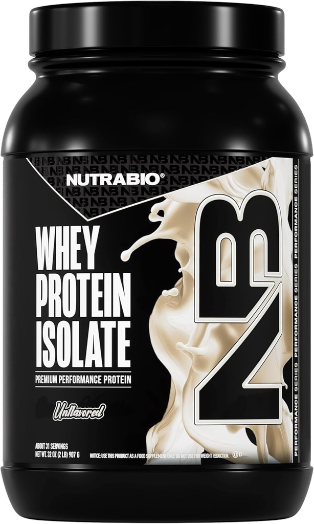 NutraBio 100% Whey Protein Isolate Protein Powder, 25g Protein with Complete Amino Acid Profile, Non-GMO, Soy & Gluten Free, Low Carb, Low Calorie Whey Protein Powder, Raw Unflavored, 2 Lbs 2