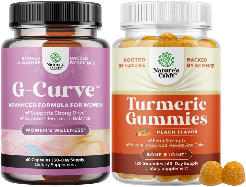 Bundle of G-Curve Breast and Butt Enhancer Pills May Support Voluptuous Curves and Turmeric Gummies for Adults Peach Flavor - Extra Strength Joint Support Gummies with Turmeric Curcumin 2