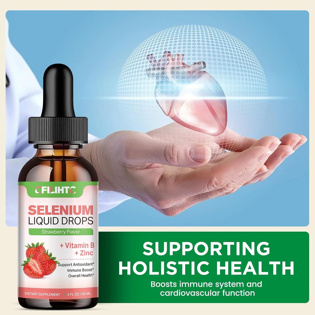 Selenium Liquid Drops - 200mcg Liquid Selenium Supplement with Vitamin B Complex & Zinc - Support for Immune System, Antioxidant & Heart Health, High Absorption - Strawberry Flavor, 2 Fl Oz 4
