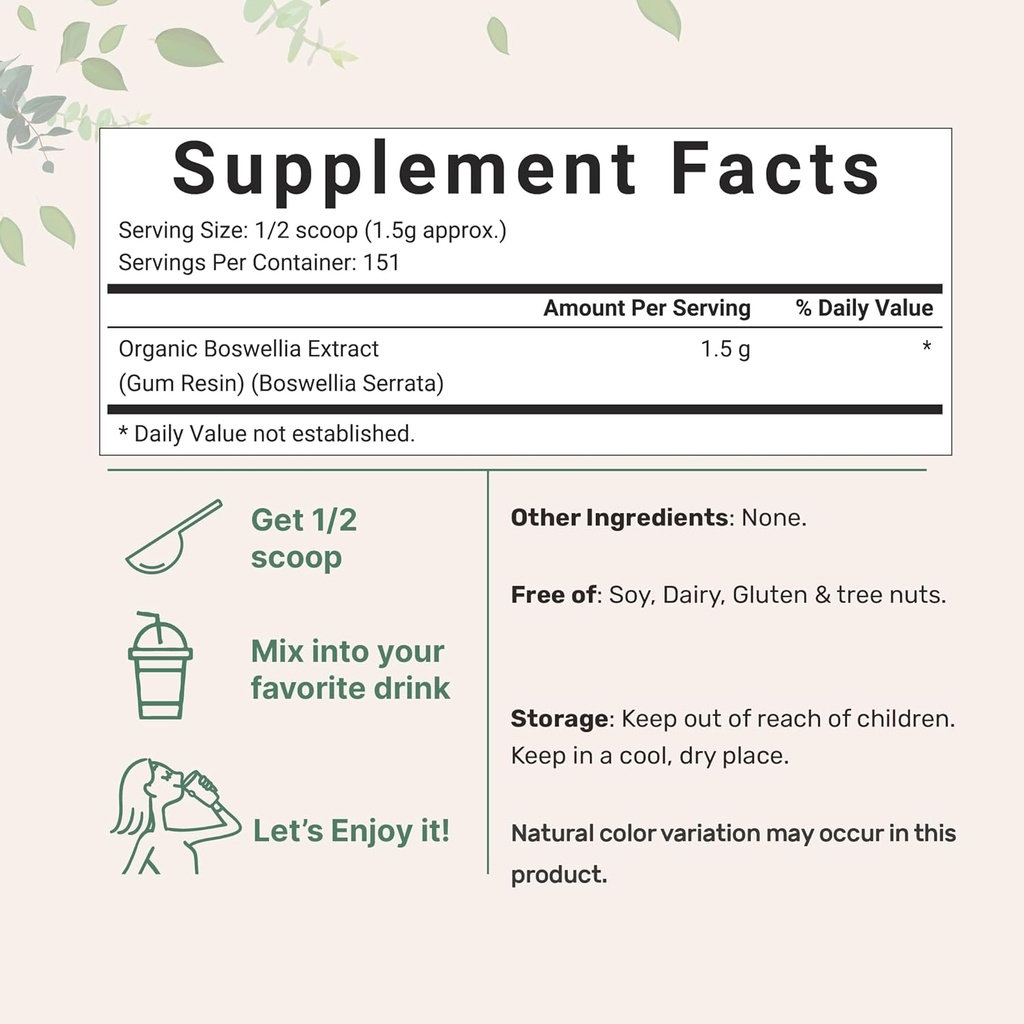 Micro Ingredients Organic Boswellia Serrata Extract Powder, 8 Ounce, Pure Boswellia Supplement with 65% Boswellic Acid, Supports Joints, Knees and Bones Health, Non-GMO, Pet Friendly, India Origin 3