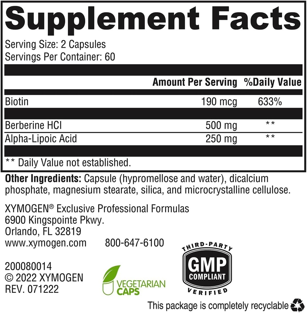 XYMOGEN ALAmax Protect - Berberine and ALA Supplement Complex - Alpha-Lipoic Acid with Berberine HCI + Biotin to Help Support Cardiometabolic Health (120 Capsules) 3