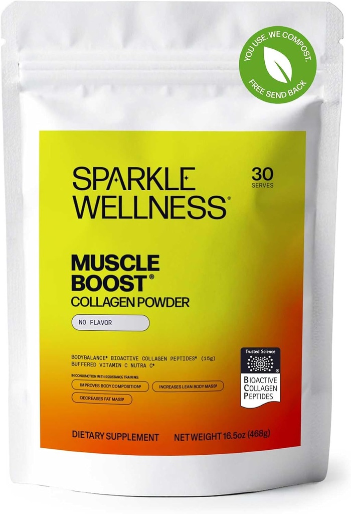 Sparkle Wellness Muscle Boost (No Flavor) [30-Serves] | Collagen Supplement Powder with Hydrolyzed BODYBALANCE Collagen Peptides & Buffered Vitamin C | Improves Body Composition 2