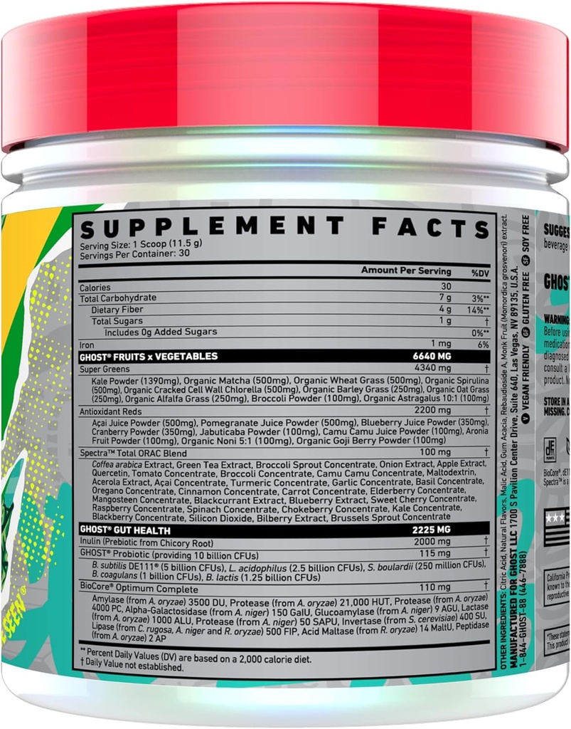 GHOST Greens Superfood Powder, Old School Apple - 30 Servings - 19 Super Greens & Reds, Fruits, Vegetables, Spirulina, & Chlorella, Prebiotics, 10 Billion CFU Probiotic & Digestive Enzymes - Soy-Free 3