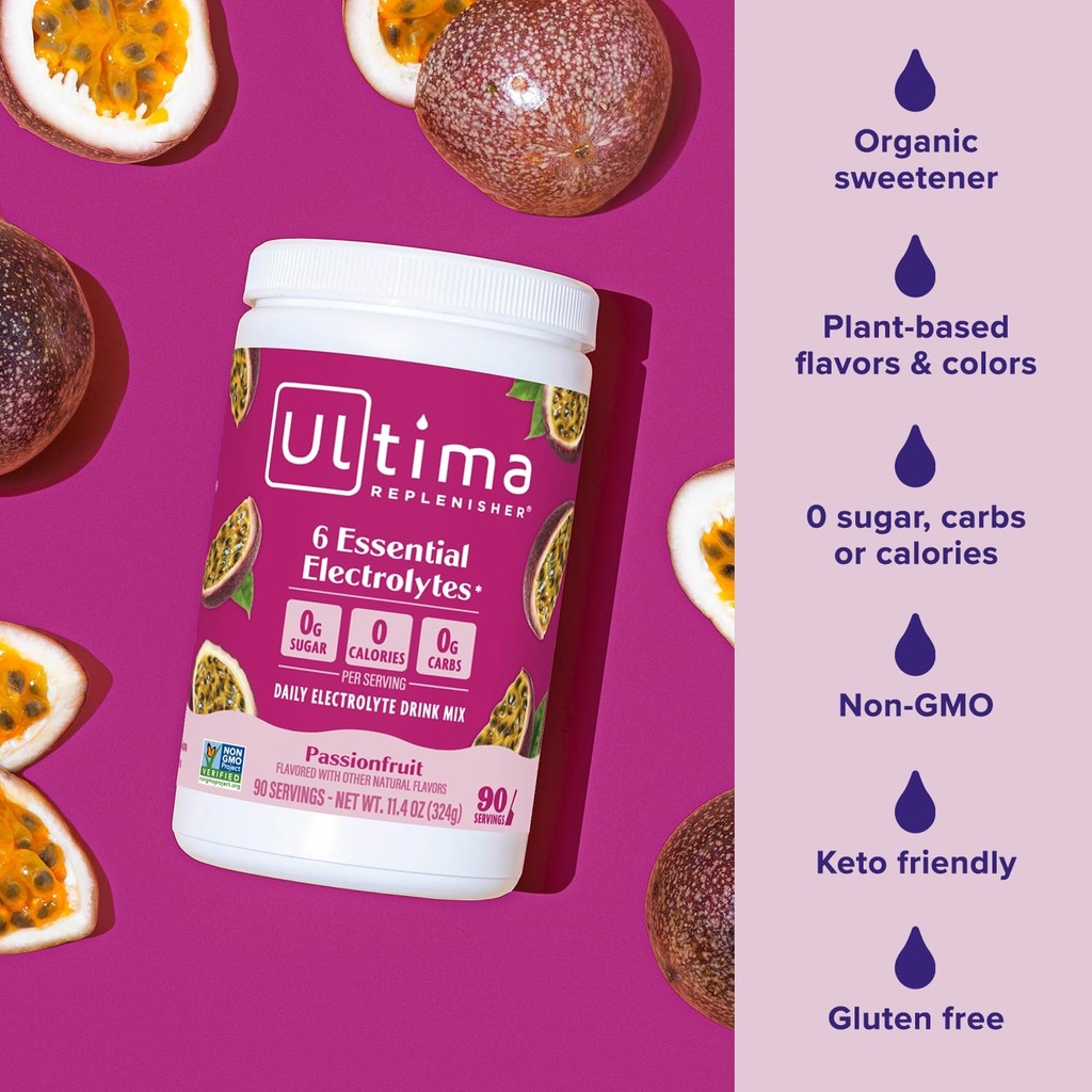 Ultima Replenisher Daily Electrolyte Powder Drink Mix – Sugar Free – Passionfruit, 90 Servings – Hydration Powder with 6 Key Electrolytes and Trace Minerals – Keto Friendly, Non-GMO 6