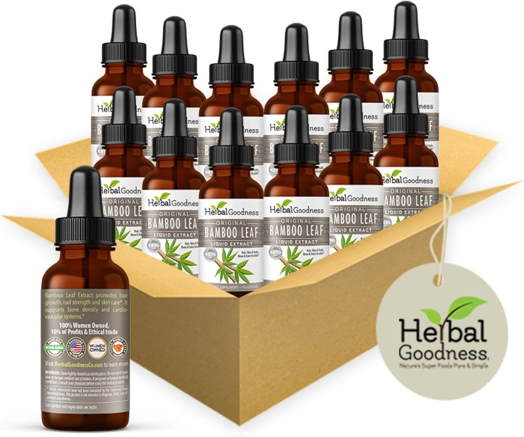 Bamboo Extract for Hair Growth - 70% Natural Silica - Vegan Collagen Superfood, Dietary Fiber for Hair, Skin, Nail & Joint Health -12(1oz) btls - Herbal Goodness 2