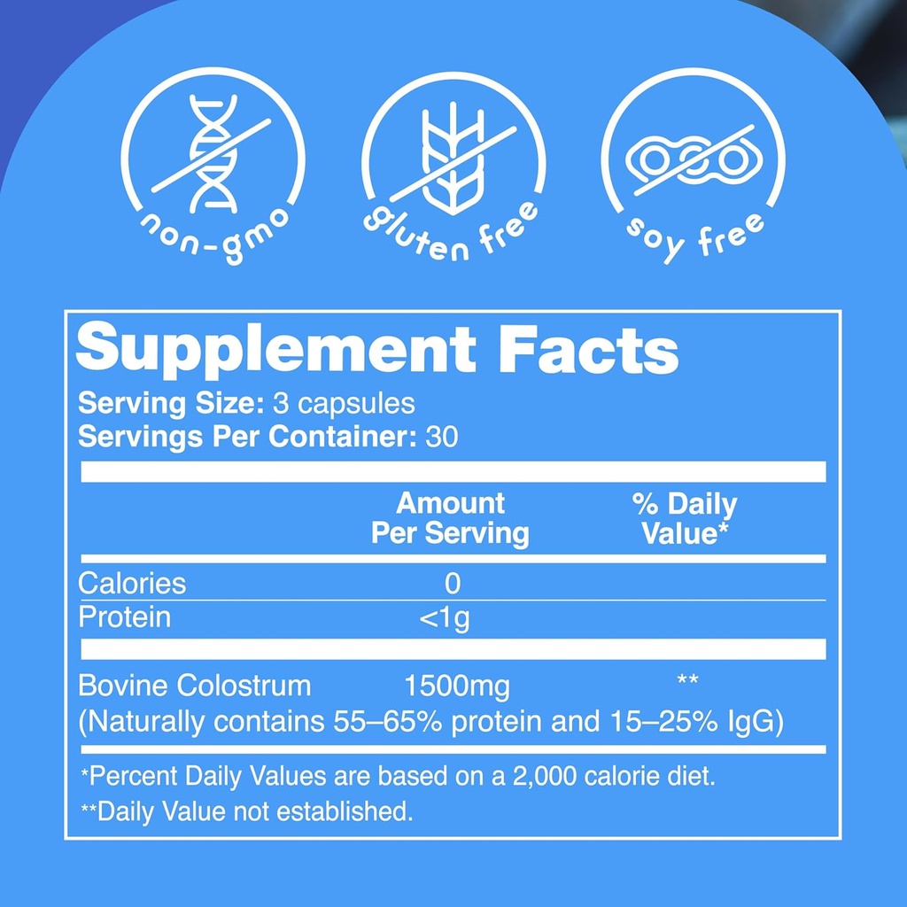 Zena Nutrition Pure Colostrum Capsules, 1500mg Supplement, Grass Fed Bovine Colostrum, Supports Immune and Digestive Health, Promotes Gut Health, Gluten Free, Fat Free, 1 Month Supply, 90 Capsules 4