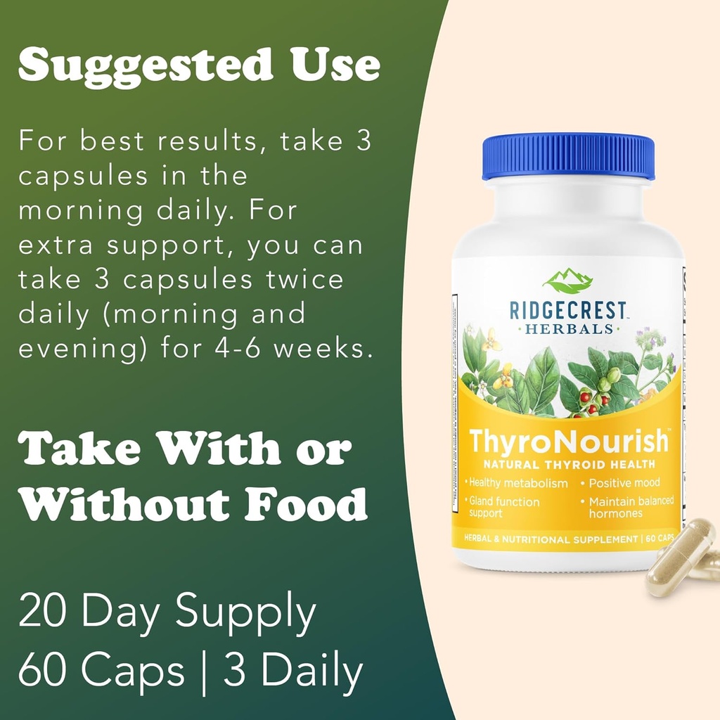 Ridgecrest Herbals ThyroNourish, Thyroid Support, Herbal and Vitamin Supplement with Ashwagandha, L-Tyrosine, Iodine, Copper, Kelp. Supports Energy, Metabolism Health, Normal Sleep (60 Caps, 30 Serv) 5