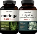 NatureBell Moringa Oleifera 8000mg Per Serving & L-Lysine 1,000mg Capsule Bundle Pack | Superfood Antioxidant | Free Form Amino Acids, L Lysine Complex 2
