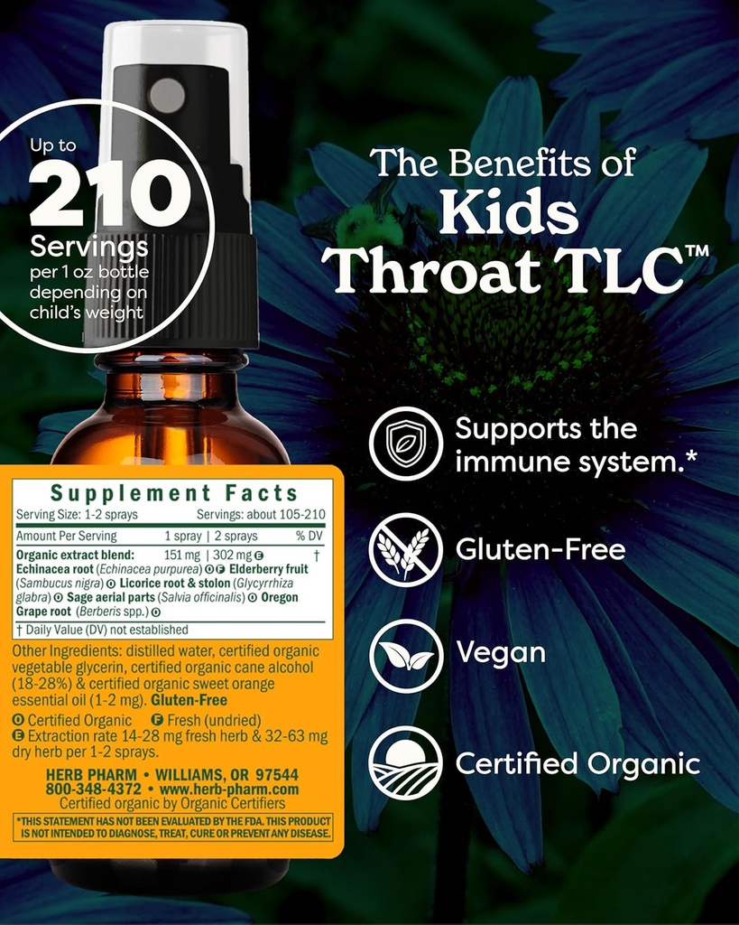 Herb Pharm Kids Certified-Organic Alcohol-Free Throat TLC Herbal Spray, 1 Ounce 3