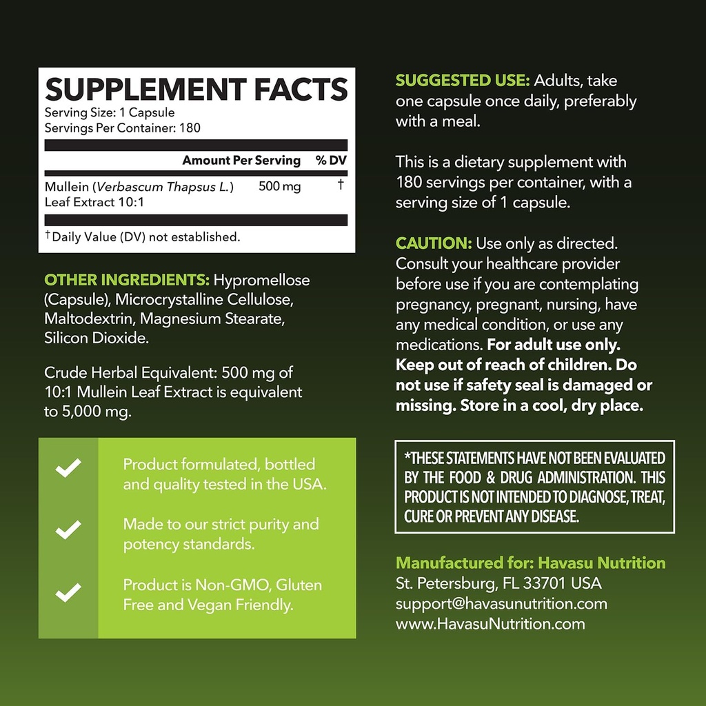 Mullein Leaf Capsules for Respiratory Health - 5000mg Extract 10:1 for Lung Support and Immune Function - 180 Count - Vegan, Non-GMO Capsules - Herbal Supplement for Daily Wellness - 6 Month Supply 3