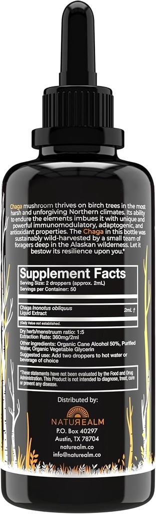 Naturealm Chaga Mushroom Liquid Tincture Supplement – Immune Support, Antioxidant Boost & Hair, Skin, Nail Health, Vegan, Non-GMO – Wild-Harvested Fruiting Bodies, 2 Month Supply 3