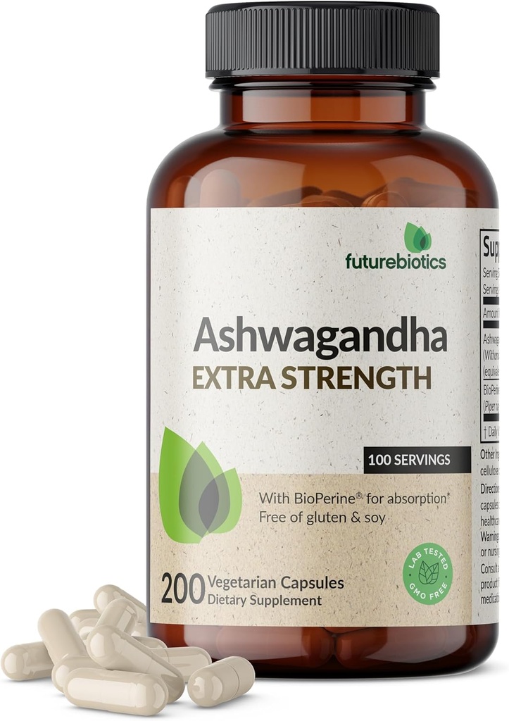 Futurebiotics Ashwagandha Extra Strength Stress & Mood Support with BioPerine - Non GMO Formula, 200 Vegetarian Capsules 2