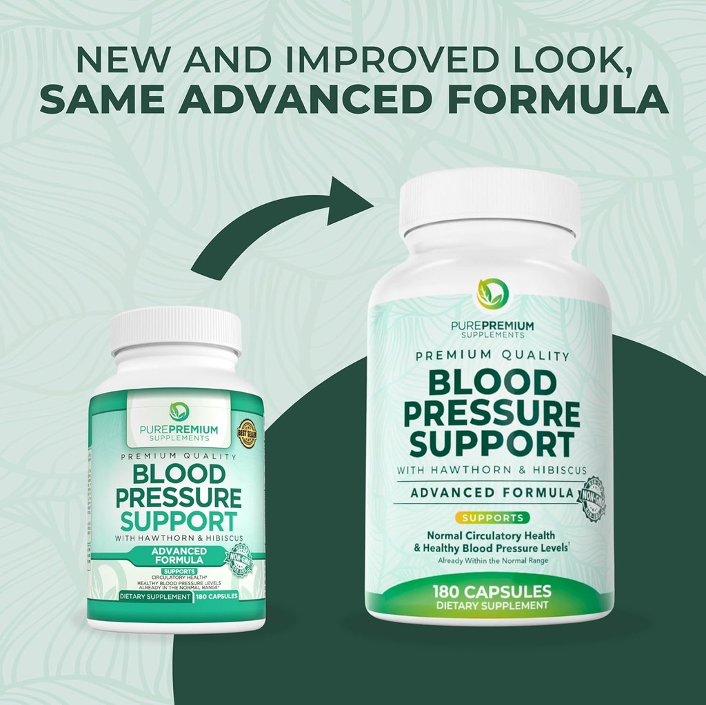 PurePremium Blood Pressure Supplements with Hawthorn Berry, Hibiscus, Garlic & Vitamin B12- Nitric Oxide Supplement for Normal Heart Health, Circulation Health & Blood Pressure Support - 180ct 5