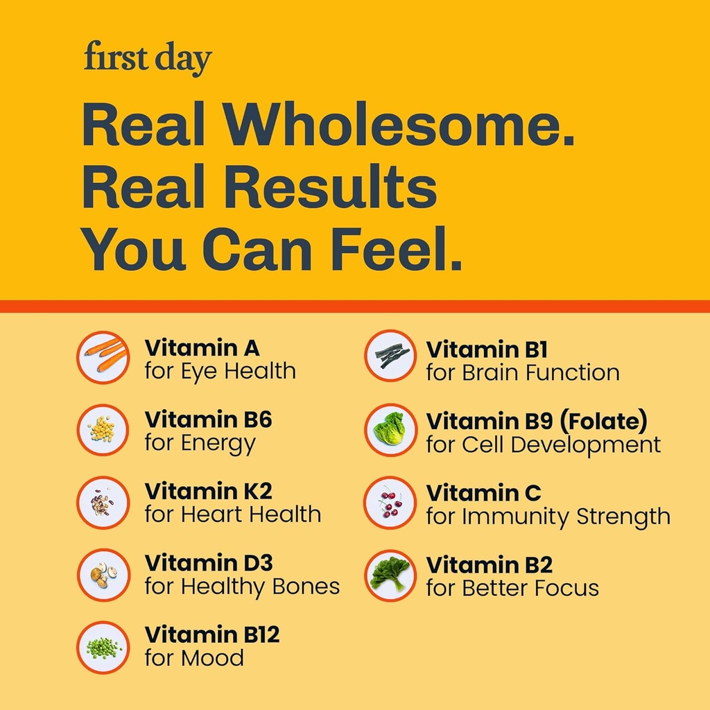 FIRST DAY Multivitamin Gummies Bundle for Kids & Teens – Vitamins A, B, C, D & K + Folate, Magnesium, & Zinc – Made w/Organic Fruits & Veggies, Only 2g Sugar – 2-Pk, 30 Day Supply Each 3