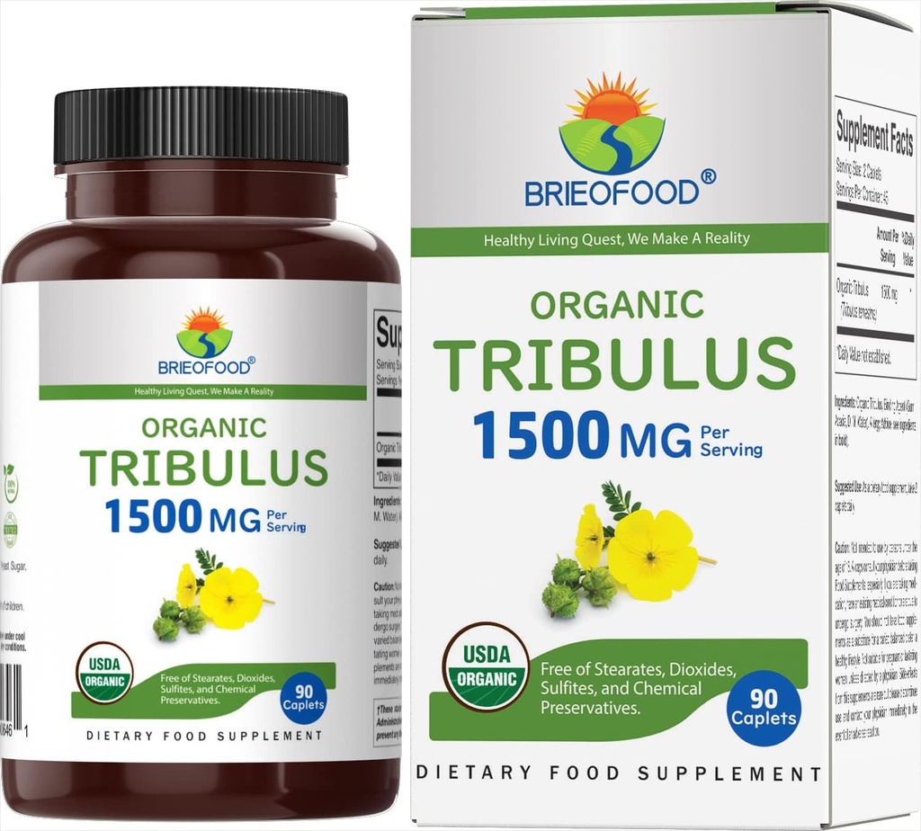 Brieofood Organic Tribulus 1500mg, 45 Servings, Vegetarian, Gluten Free, 90 Vegetarian Tablets 2