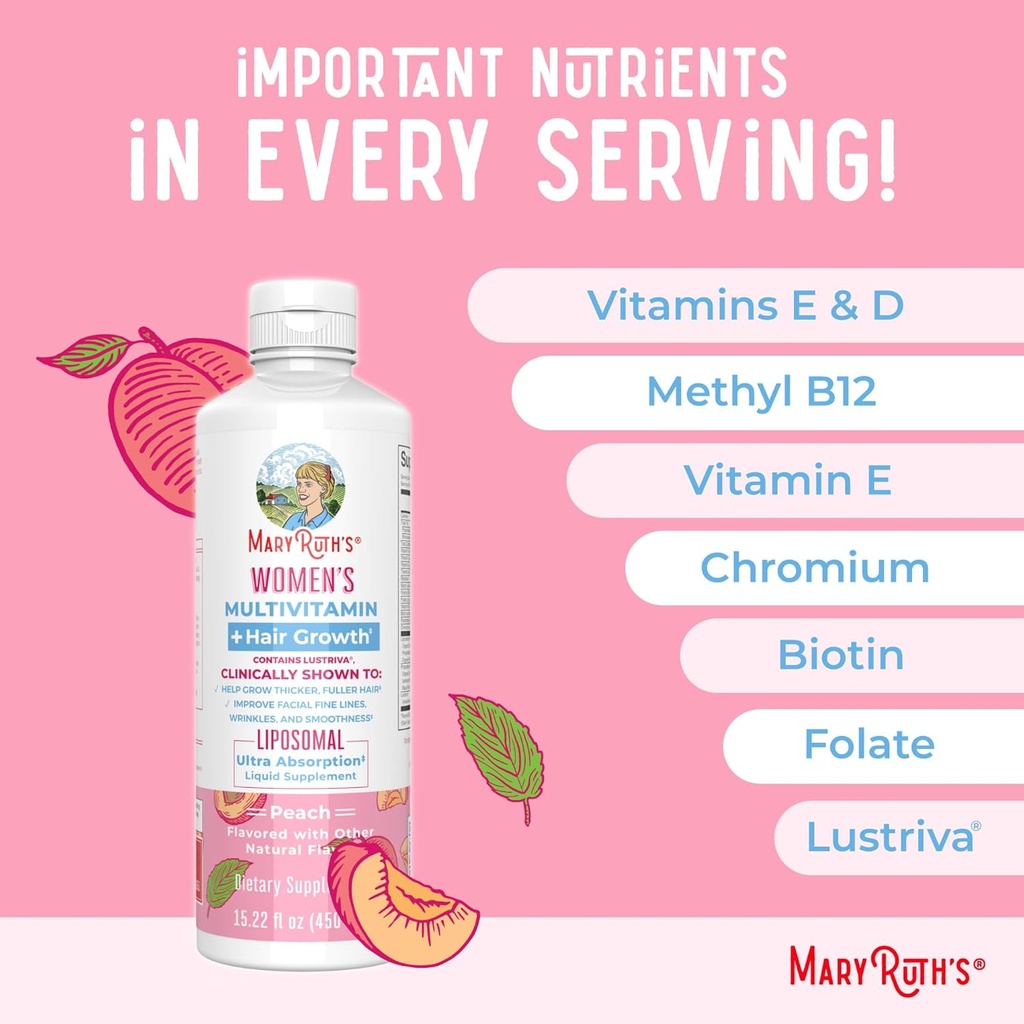 MaryRuth's Liquid Nighttime Multimineral (Coconut, 32oz) & Women's Multivitamin + Hair Growth Liposomal (Peach) | Clean Label Project Verified® | Vegan | Beauty, Bedtime Routine, & Overall Health 6