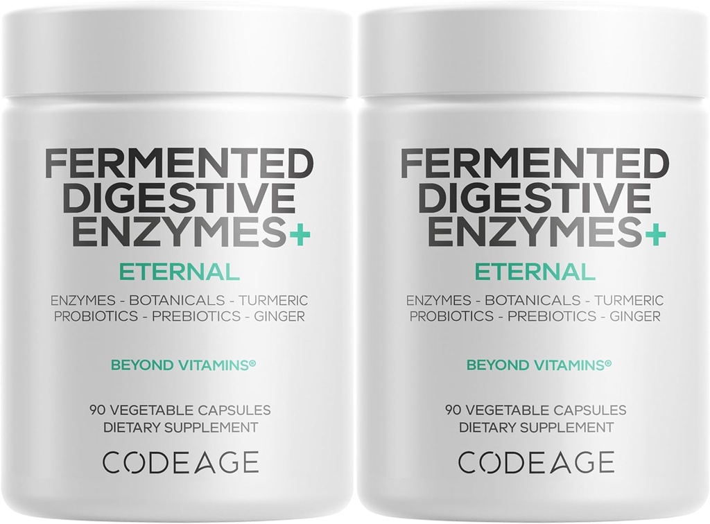 Codeage Fermented Digestive Enzymes Supplement 3-Month Supply - 14 Digestive Enzymes, Probiotics, Prebiotics, Fermented Botanicals, Plant-Based Multi Pancreatic Enzymes - 1 Capsule a Day - 2-Pack 2