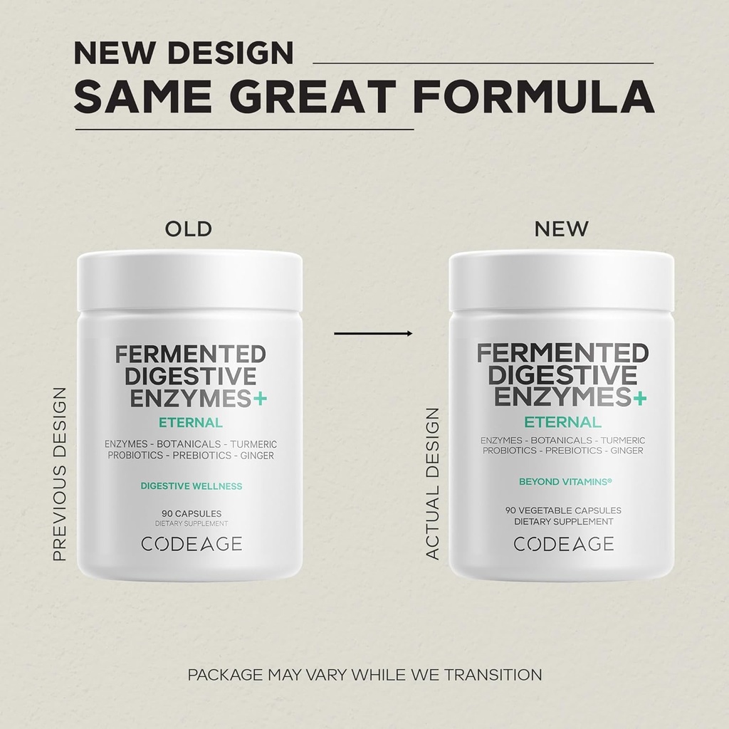 Codeage Fermented Digestive Enzymes Supplement 3-Month Supply - 14 Digestive Enzymes, Probiotics, Prebiotics, Fermented Botanicals, Plant-Based Multi Pancreatic Enzymes - 1 Capsule a Day - 2-Pack 4