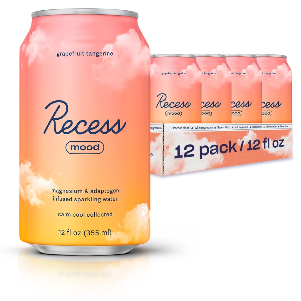 Recess Mood Magnesium & Adaptogen Drink, Relaxation Beverage, 12 ounce (Grapefruit Tangerine, 12 pack) 2