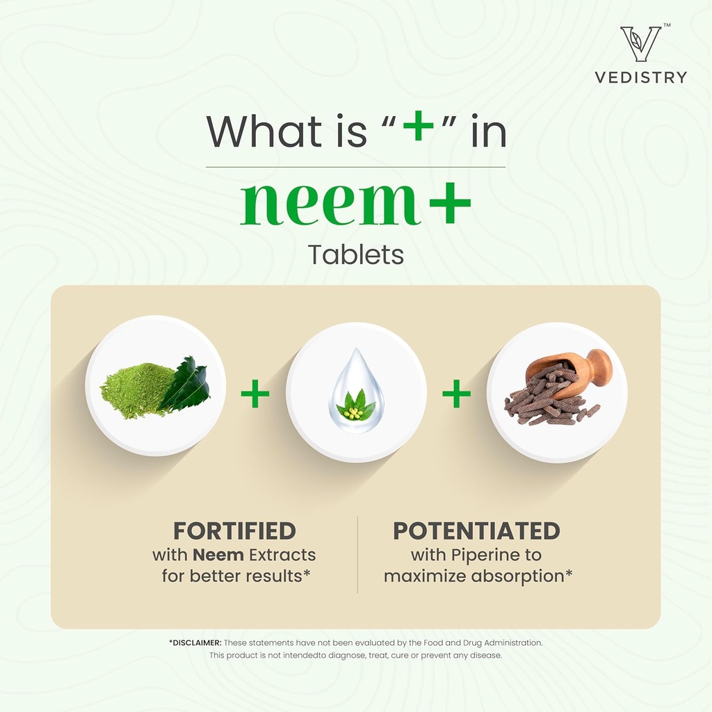 Neem+ Leaf Extract Supplements | 1100mg Supports Clear Skin, Detoxification and Immune Health | Reduces Acne & Promotes Healthy Skin with Long Pepper | 60 Vegan Tablets 5