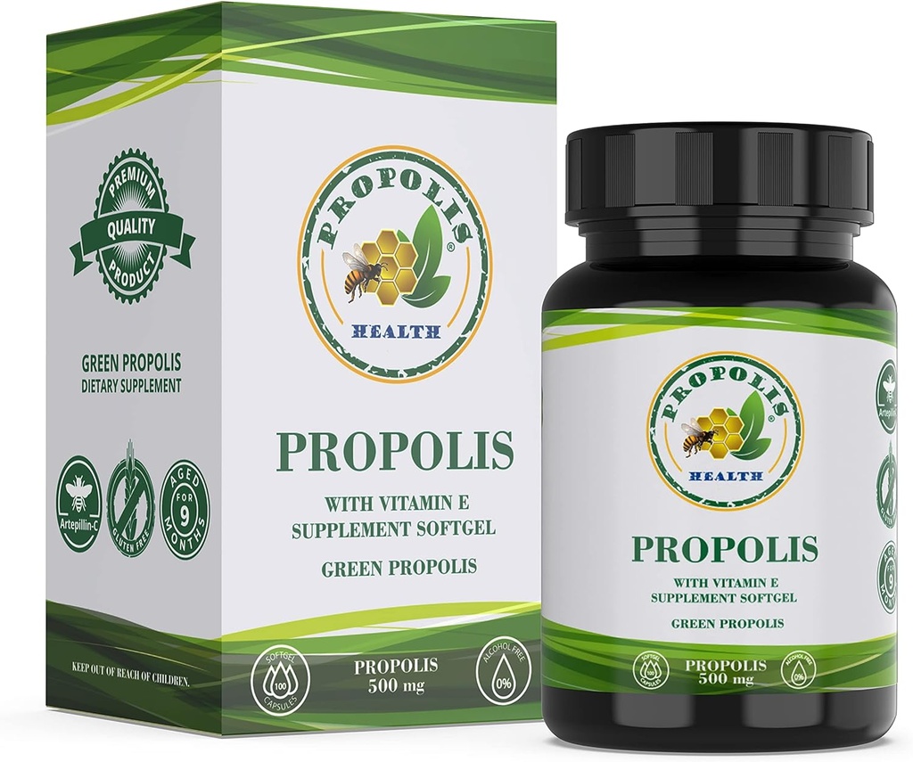 Propolis Health Propolis Capsules 1000mg-Daily with Vitamin E Per dose - Pure Brazilian Green Propolis Extract - Immune Booster 50 Days Supply -100 Capsules 2