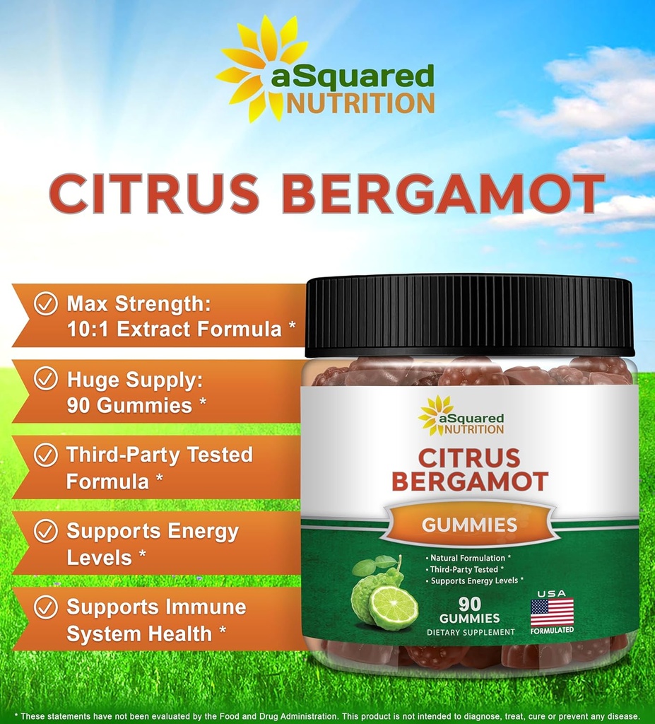 aSquared Nutrition Citrus Bergamot Gummies - Citrus Bergamot Extract Supplement 500mg Per Serving - Pure Gummy Alternative to Capsules & Pills 3