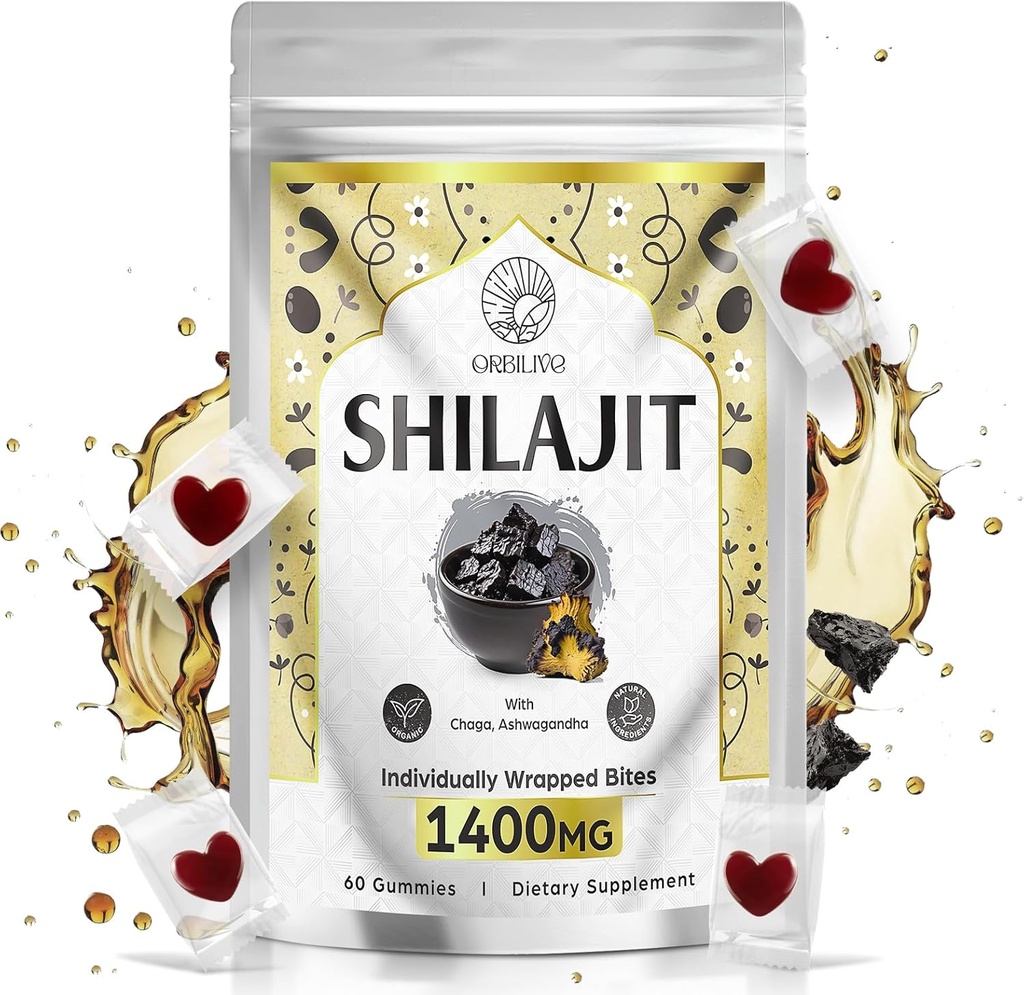 1400 MG Shilajit Gummies, Shilajit Pure Himalayan Organic Gummies with Ashwagandha, Himalayan shilajit for Men, 85+ Trace Minerals & Fulvic Acid, Individually Wrapped, Sugar-Free, 60 Counts 2
