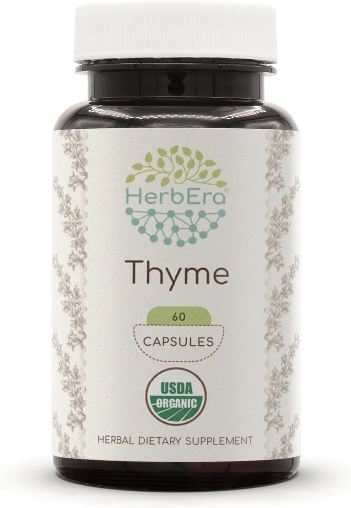 HerbEra Thyme 60 Capsules, 800 mg, USDA Organic Thyme (Thymus Vulgaris) Dried Leaf (60 Capsules) 2