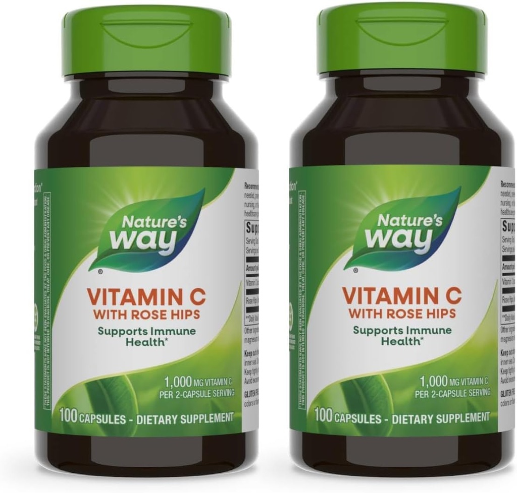 Nature's Way Vitamin C with Rose HIPS, Powerful Antioxidant & Immune Function Support from Vitamin C*,Promotes Collagen for Healthy Skin*, 100 Capsules (Packaging May Vary) - 2 Pack 2