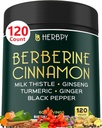 7in1 Premium Berberine and Ceylon Cinnamon for Weight Management, Digestion, Heart Health & Immune Support - with Ginseng, Turmeric, Ginger, Milk Thistle & Black Pepper - 120 Vegan Capsules 2