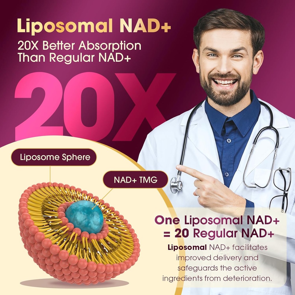 NAD Supplement, Liposomal NAD+ Supplement with Resveratrol, NAD Resveratrol Supplement - Boost NAD+ for Aging Defense, Energy, Focus - Ultra Antioxidant Capsules，132 4