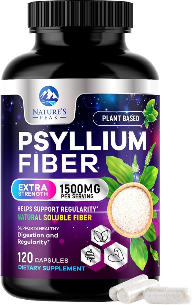 Psyllium Husk Fiber Supplement 1500mg - Vegan Prebiotic, Soluble Fiber for Daily Digestive Health & Regularity Support, Natural Psyllium Powder Caps, Sugar-Free, Non-GMO & Gluten-Free - 120 Capsules 2