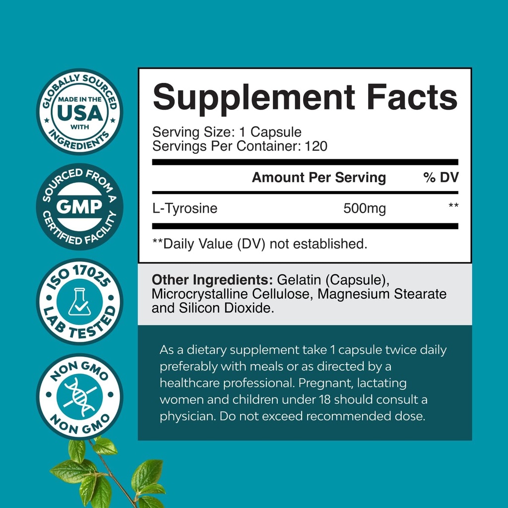 Bundle of Magnesium Glycinate 400mg Capsules and Potent L Tyrosine 500mg Capsules - for Sleep Support Bone Health Muscle Recovery - Amino Acid Nutritional Supplement for Brain Health Thyroid Support 4