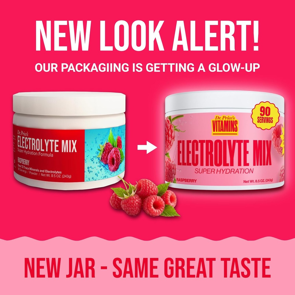 Dr. Price’s Electrolyte Mix | Sugar-Free Hydration Powder with 72+ Trace Minerals | No Sugar, Fast-Dissolving Electrolytes Powder Packets | Raspberry, 90 Servings 3