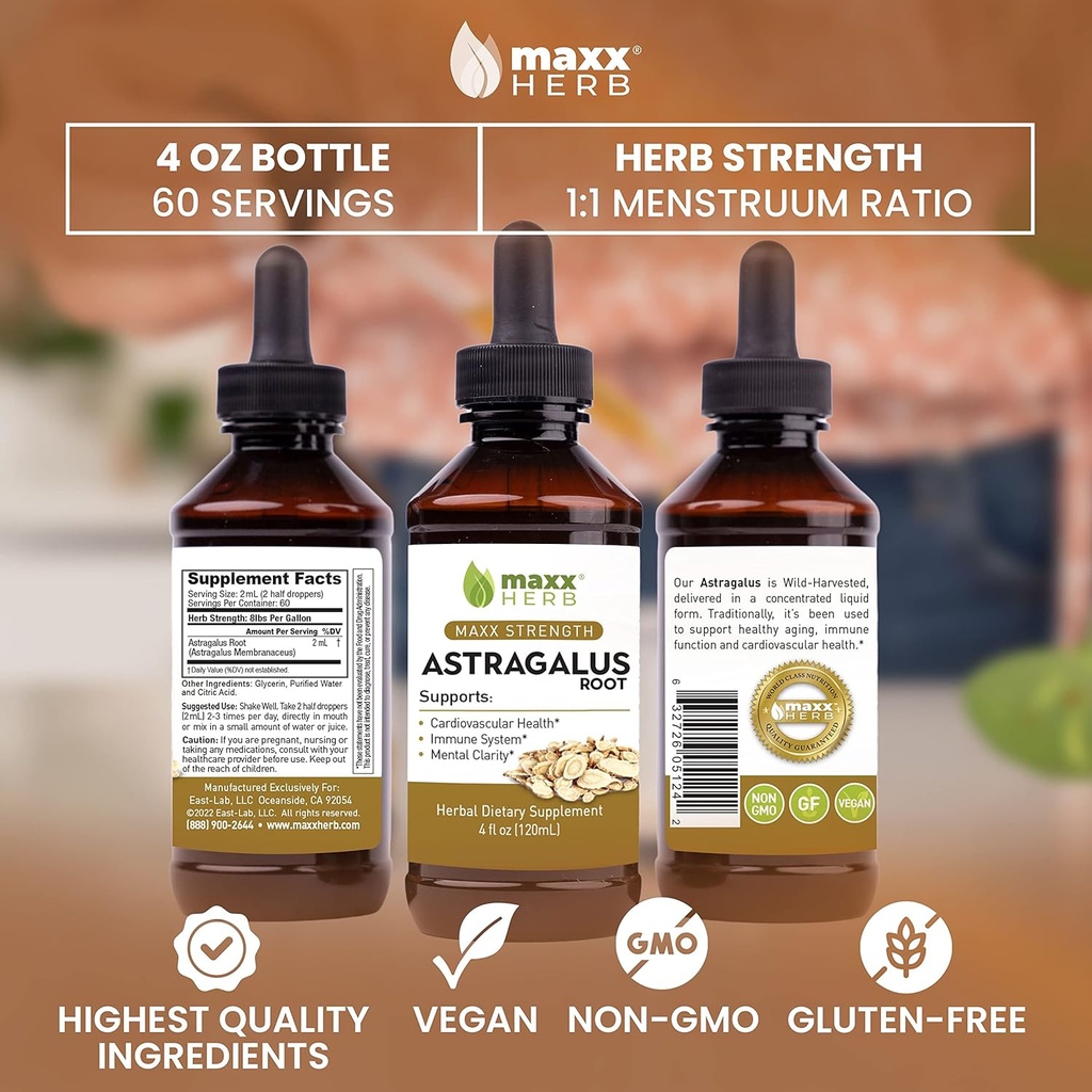 Maxx Herb Astragalus Root Extract - Max Strength Liquid Tincture Absorbs Better Than Capsules or Powder, for Immune Support and Mental Clarity - 4 Oz Bottle (60 Servings) 6