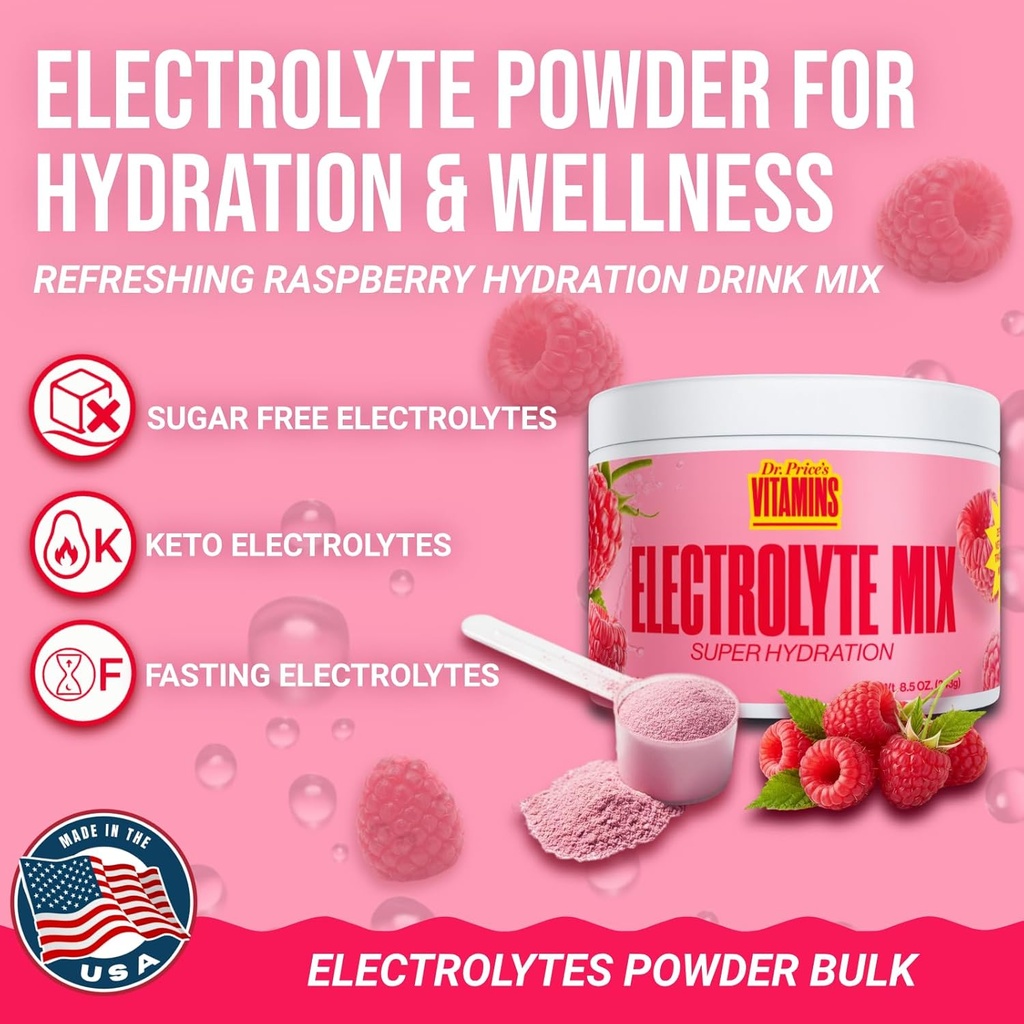 Dr. Price’s Electrolyte Mix | Sugar-Free Hydration Powder with 72+ Trace Minerals | No Sugar, Fast-Dissolving Electrolytes Powder Packets | Raspberry, 90 Servings 4