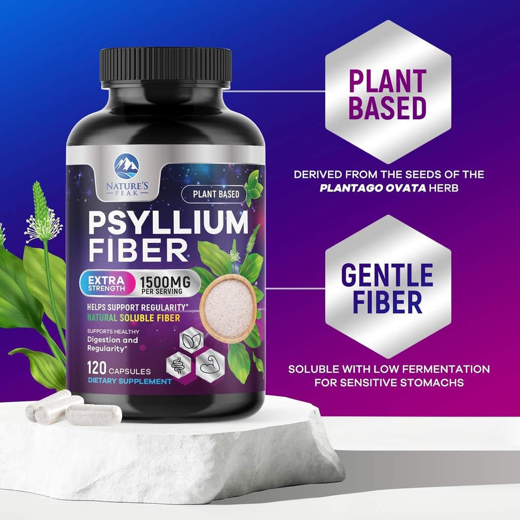 Psyllium Husk Fiber Supplement 1500mg - Vegan Prebiotic, Soluble Fiber for Daily Digestive Health & Regularity Support, Natural Psyllium Powder Caps, Sugar-Free, Non-GMO & Gluten-Free - 120 Capsules 6