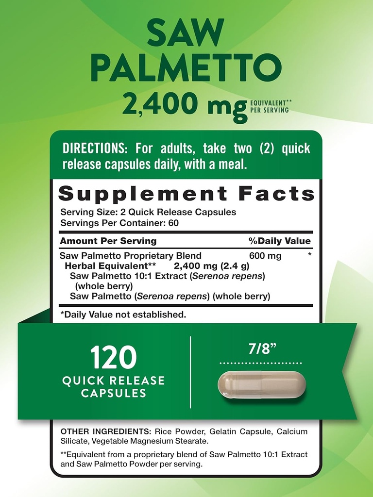Nature's Truth Saw Palmetto Extract | 2400mg | 120 Capsules | Non-GMO & Gluten Free Supplement 3