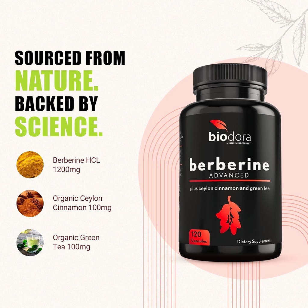 Berberine Advanced Plus with 1200mg Berberine - 100mg Ceylon Cinnamon and 100mg Green Tea Extract - 1400mg Per Dose -120 Capsules - 60 Day Supply - Supports Immune and Cardiovascular 4