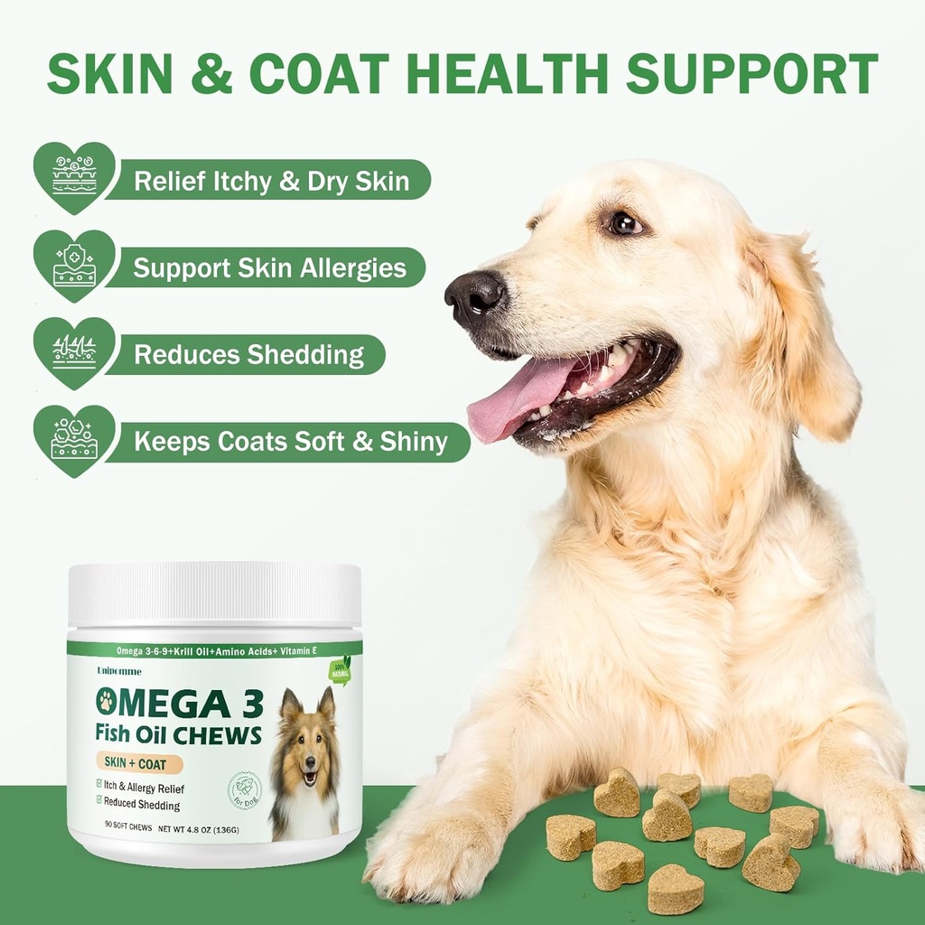 Dog Allergy Relief Chews - Omega 3 Fish Oil Skin and Coat Supplement - Dog Itching & Ears Relief - Reduced Shedding, Seasonal Allergies Dry Skin Itchy Paws Hot Spots Treatment 3
