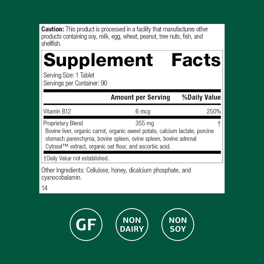 Standard Process Cataplex B12 - Vitamin B12 Supplement for Blood Health Support & Nervous System Function - B12 Vitamin Supplement for Well-Being - Gluten-Free, Non-Dairy & Non-Soy - 90 Tablets 3