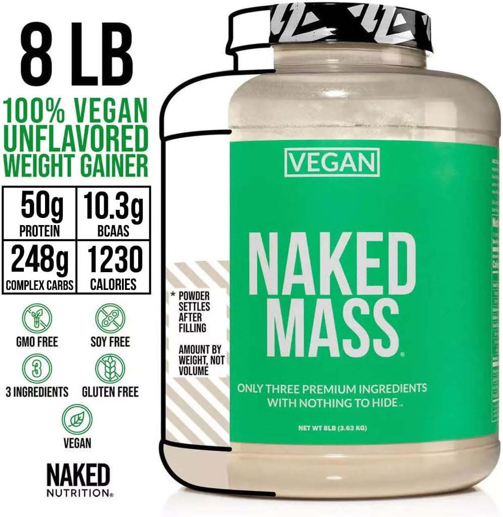 NAKED Vegan Mass - Natural Vegan Weight Gainer Protein Powder - 1,230 Calories, Non-GMO, Soy & Gluten Free, No Artificial Ingredients - 8LB Bulk - 11 Servings 4