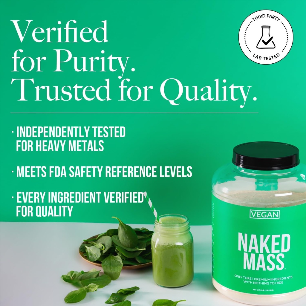NAKED Vegan Mass - Natural Vegan Weight Gainer Protein Powder - 1,230 Calories, Non-GMO, Soy & Gluten Free, No Artificial Ingredients - 8LB Bulk - 11 Servings 6