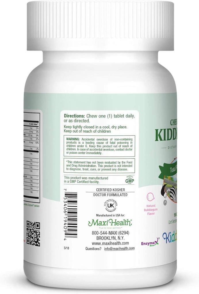 Kids Chewable Multivitamin – Kids Vitamins & Multivitamin with Vitamin C, A, E 3, D3, Calcium B12, B-1, Iron, Zinc Dietary Supplement - Digestive Support - for Children Bubble Gum 90 Chewable Tablets 4