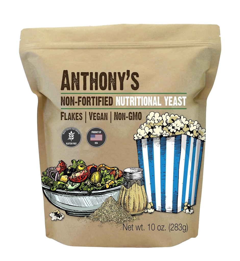 Anthony's Premium Nutritional Yeast Flakes, 10 oz, Non Fortified, Batch Tested Gluten Free, Non GMO 2