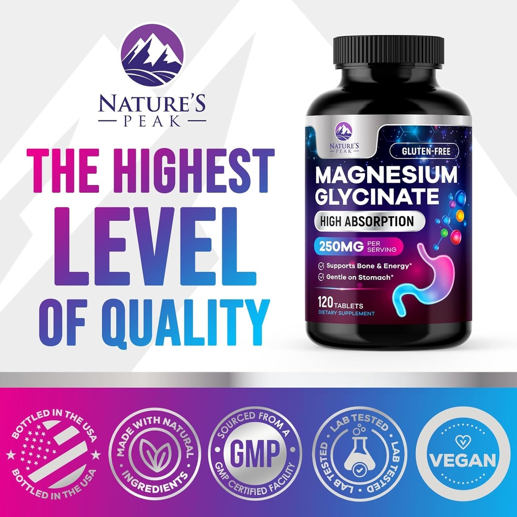 Magnesium Glycinate Chelated for Max Absorption - Supports Bone, Muscle, Nerves & Heart Health, Nature's Sleep and Stress Support, Best Magnesium Supplement Pills for Whole Body Support - 120 Tablets 5