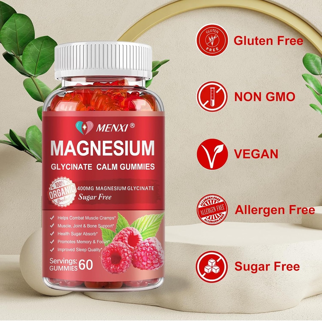Magnesium Gummies 600mg per Serving-Magnesium Glycinate 400mg and Magnesium Malate 200mg,Sugar Free Magnesium Potassium Supplement for Calm Mood, Muscle, Bone & Energy Support,120 Raspberry Gummies 4