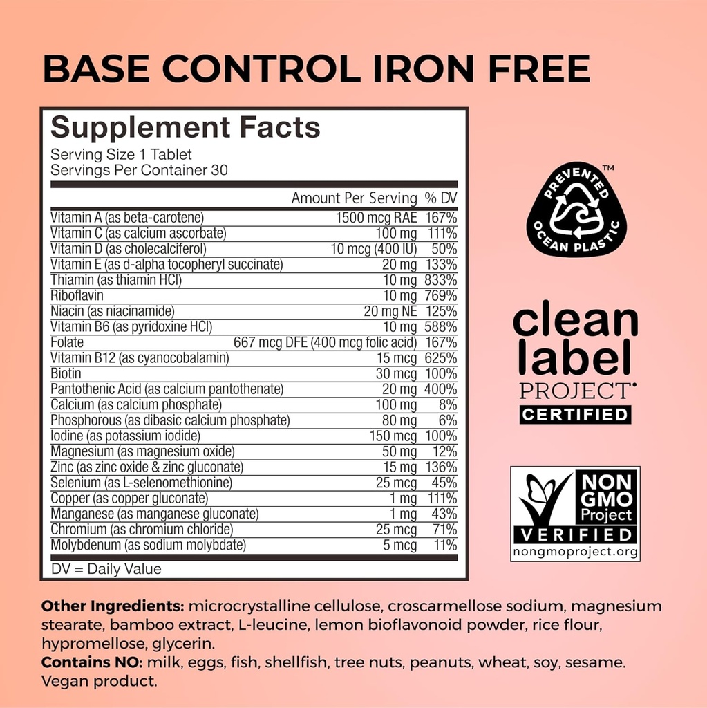 HUM Base Control Multivitamin for Women with Vitamin C, Iron, Biotin, Zinc, B Complex, Daily Women's Multivitamin, 22 Essential Vitamins & Minerals, Support for Pre-Menopause, Gluten Free, 30 Capsules 6